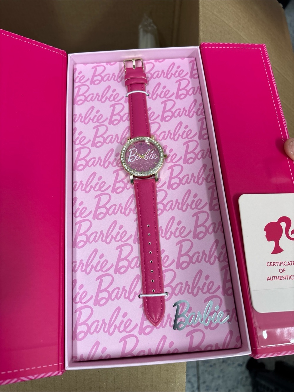 Women's Barbie Glitter Dial Blac Strap Watch LE Of Only 1000 Made Silvertone COA